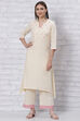 Beige Cotton A Line Kurta image number 5